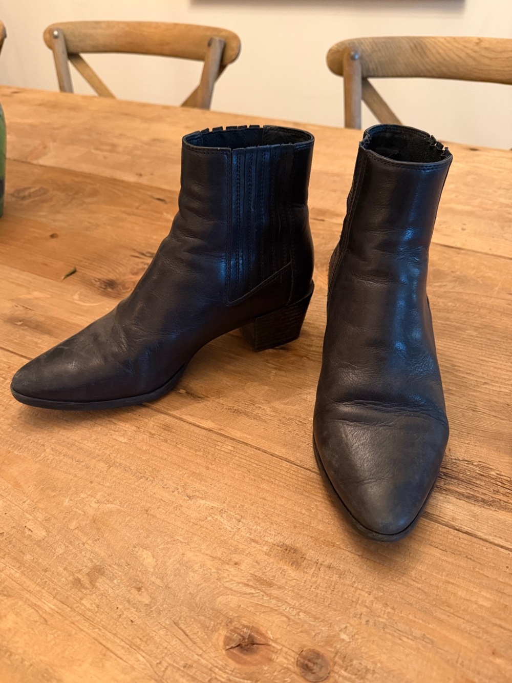 rag & bone Black Pointed Leather Ankle Booties
